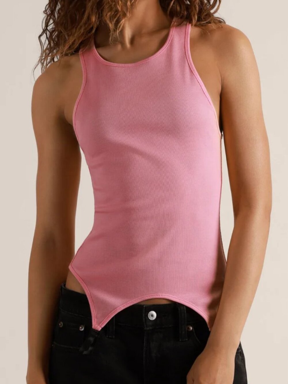 KIKI de Montparnasse le boy ribbed garter tank Rose Pink Top Black Racerback XS